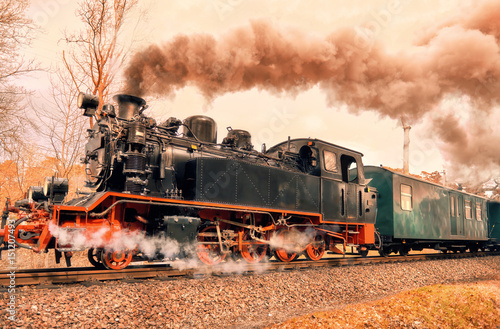 Historical steam train on island Rugen in Germany