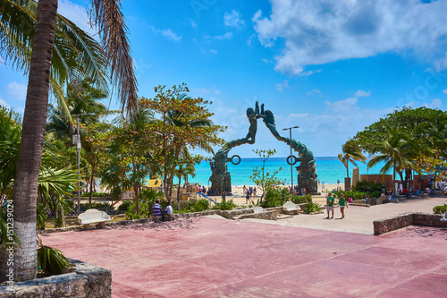 Famous Mermaid Statue at public beach in Mermaid Statue at Public Beach in Playa del Carmen / Fundadores Park in Playa del Carmen in Mexico