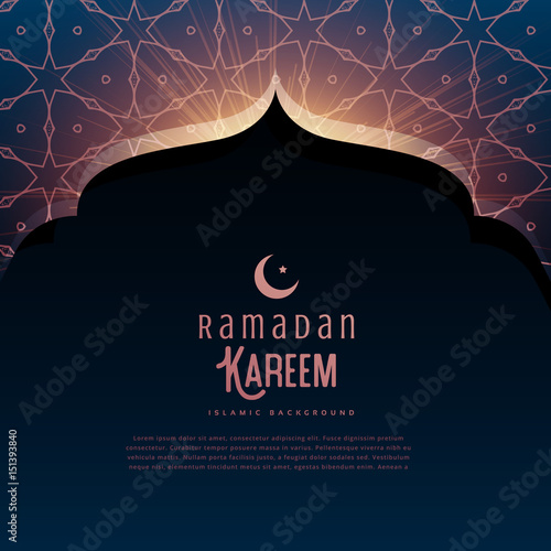 ramadan kareem festival greeting with mosque door and islamic pattern