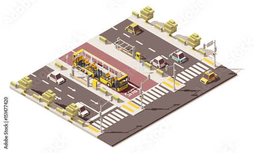 Vector isometric low poly dedicated bus lane