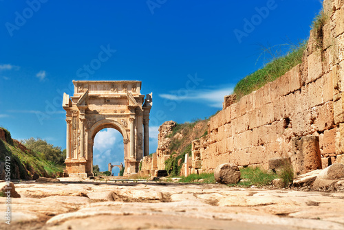 Libya Tripoli Leptis Magna Roman archaeological site Arch of Septimus Severus Unesco World Heritage Site