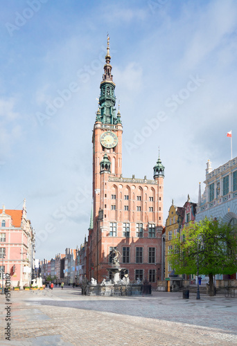 City Hall of Gdansk and Long street Dluga , Gdansk, Poland