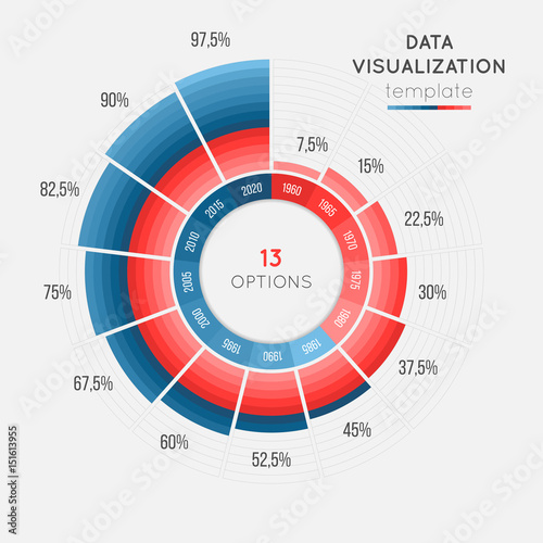 Vector circle chart infographic template for data visualization with 13 parts.
