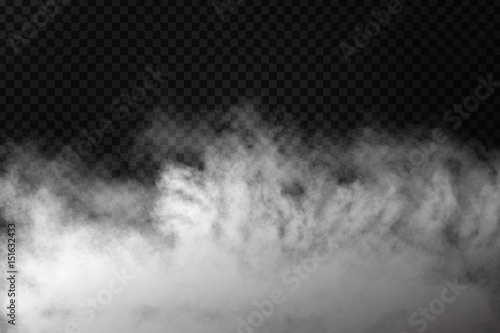 Wektor realistyczny efekt na białym tle dymu na przezroczystym tle. Realistyczna mgła lub chmura do dekoracji.