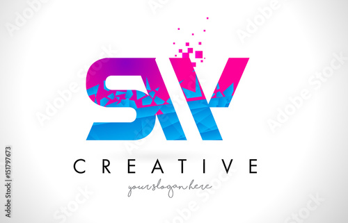 SW S W Letter Logo with Shattered Broken Blue Pink Texture Design Vector.
