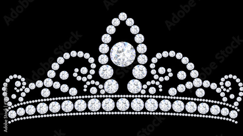3D illustration diamond crown tiara with glittering precious stones