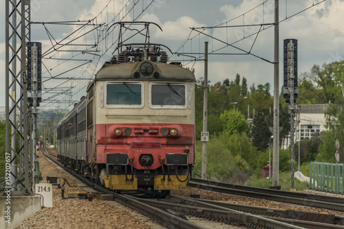 Electric engine and train near Ceske Budejovice town