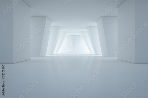 Modern interior design of showroom with empty floor and white wall background - 3d rendering
