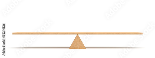 3d rendering of a wooden plank balancing on a wooden triangle isolated on white background.