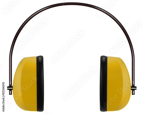 Realistic yellow protective headphones or earmuffs