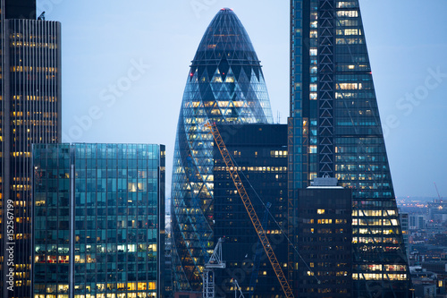 City of London business aria view at sunset. City of London the leading financial centre in the Europe. 