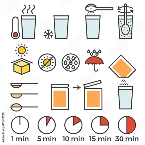 cooking sign instruction for manual on packing, flat design with thin line icon