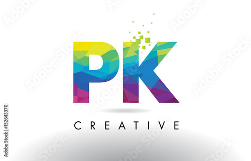 PK P K Colorful Letter Origami Triangles Design Vector.