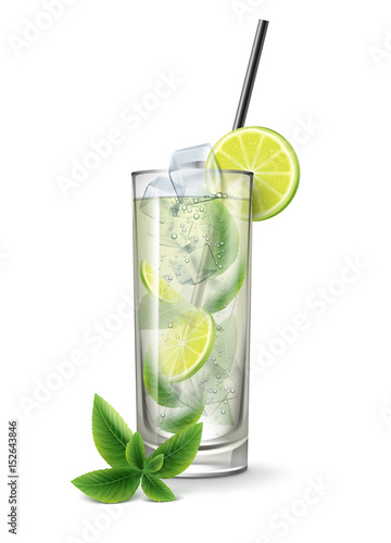 Mojito cocktail with fresh sliced lime
