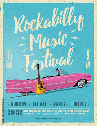 Rockabilly Music Festival Poster Flyer. Vintage Styled Vector illustration