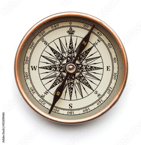 antique compass close up isolated on white background