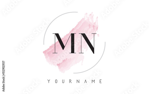 MN M N Watercolor Letter Logo Design with Circular Brush Pattern.