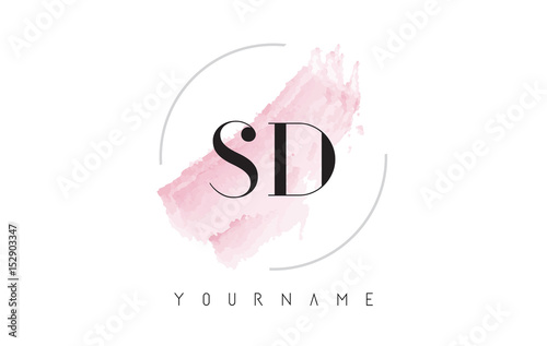 SD S D Watercolor Letter Logo Design with Circular Brush Pattern.