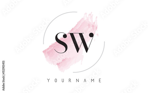 SW S W Watercolor Letter Logo Design with Circular Brush Pattern.
