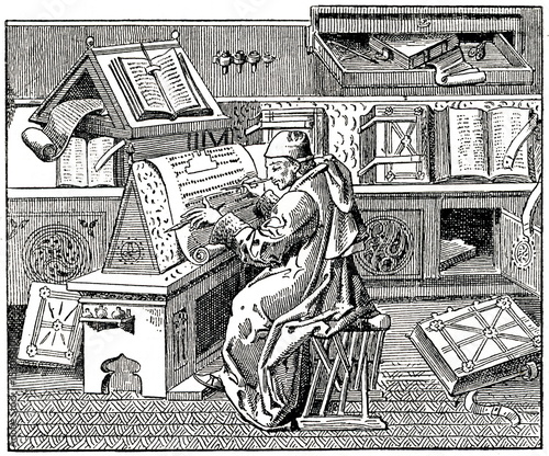 Burgundian author Jean Miélot writing his compilation of the Miracles of Our Lady, 15th century