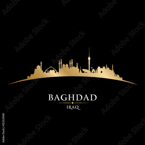 Baghdad Iraq city skyline silhouette black background