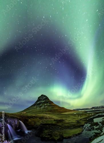 Northern Light Aurora borealis at Kirkjufell Iceland with fully start in the sky