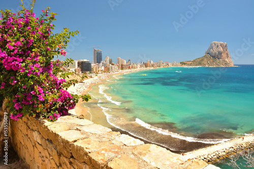 Colorful Mediterranean seascape. Mountain Penyal d'Ifach. Calpe beach, Spain.