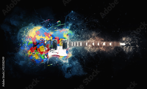 Colorful psychedelic rock guitar - grunge illustration