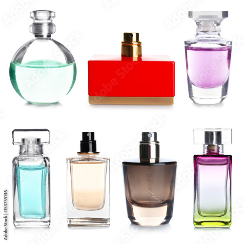 Collection of perfume bottles on white background