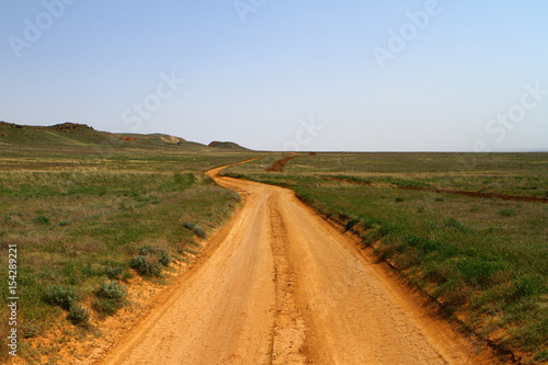 Dry dirt road in steppe