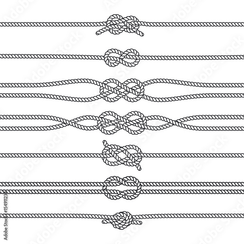Sailing knots horizontal borders or deviders. Vector marine decorations
