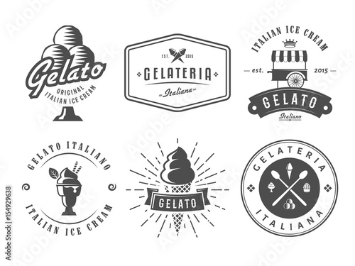 Set of gelato badges. Vector italian ice cream labels. Retro logos for cafeteria or bar.