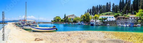 Boats in port Kouloura in Corfu, Greece