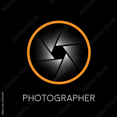 Abstract vector sign photographer, diaphragm on black background