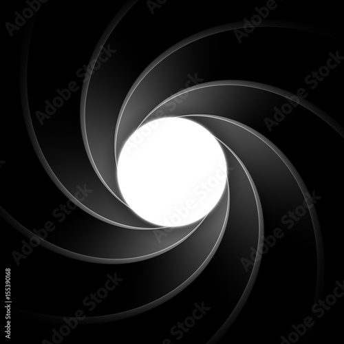 Inside gun barrel template. Classical James Bond, agent 007 theme remastered into a vector illustration. Background, element or backdrop for secret agent themed designs. Spiral or vortex pattern.