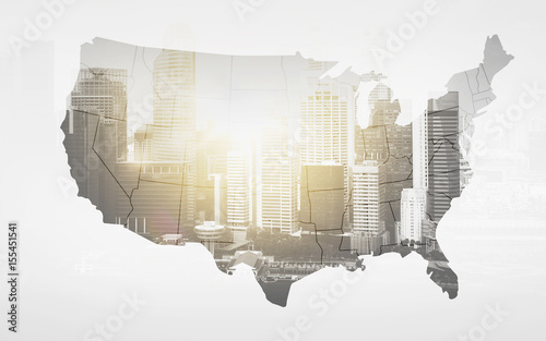 map of united states of america over city