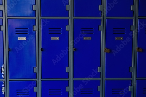 Close up of closed blue lockers