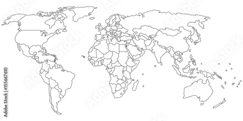 Simple outline of world map on transparent background 