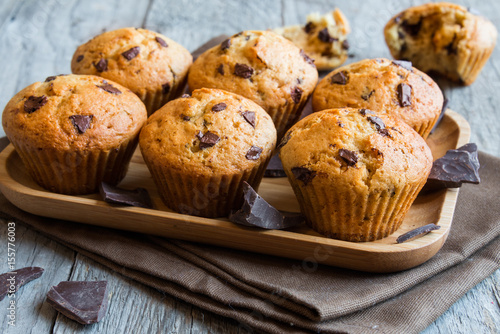 Homemade muffins with chocolate chips