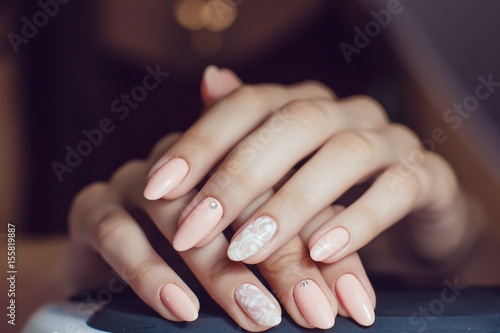 Nail Care. Closeup Of Beautiful Woman Hands Showing Perfect Nails . Beauty Care. High Resolution