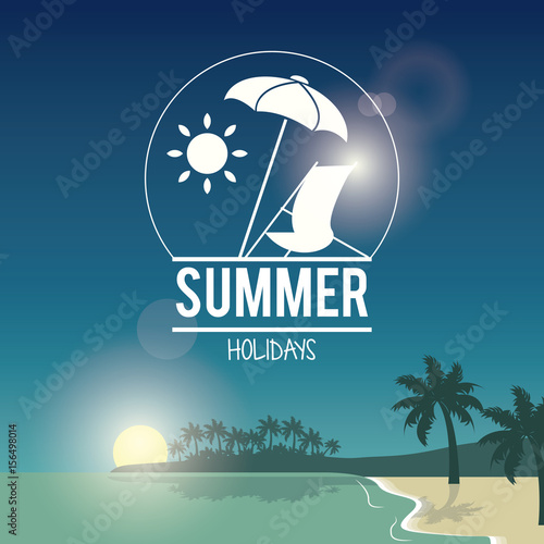 beautiful poster seaside with logo summer holydays vector illustration