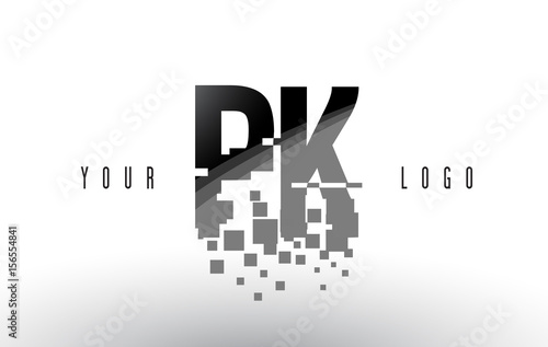 PK P K Pixel Letter Logo with Digital Shattered Black Squares