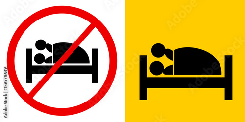 Sexual intercouse - couple is having sex in bed. Ban and prohibition of sexual activity because of rejection and refusal, asexuality, celibacy and abstinence. Simple vector illustration and pictograms