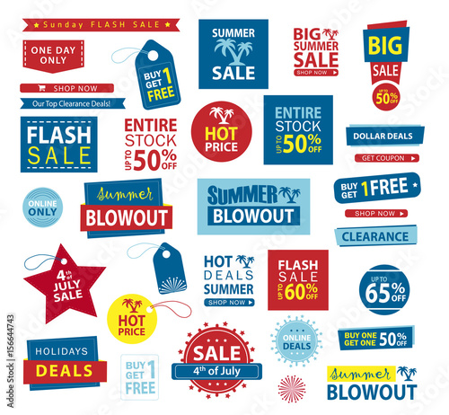 Sale banner set. Shop now, buy one get one free, vector.