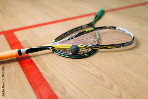 Squash game equipment closeup view