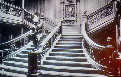 Inside the Titanic on an old photo, Belfast, Northern Ireland