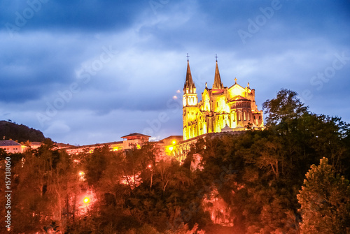 Night view to church at Covadonga in Asturia in Spain