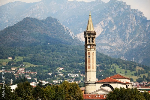 Bell Tower Basilica San Nicolo in Lecco on Lake Como, Lombardy Italy