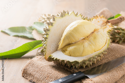 fresh durian on sack, king of fruit
