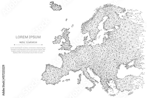 Abstract mash line and point Europe map on white background with an inscription. Starry sky or space, consisting of stars and the universe. Vector world illustration